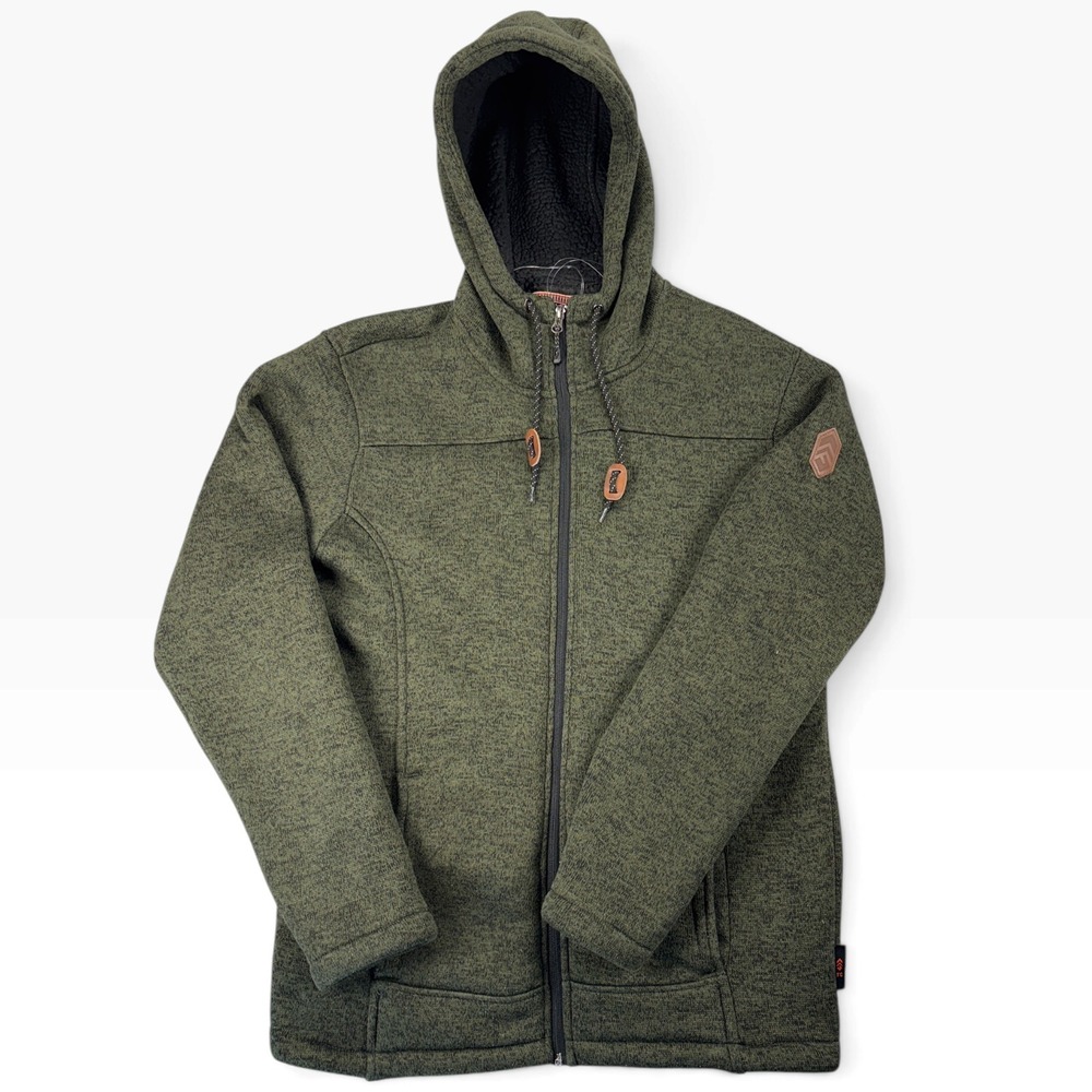 Free Country S Olive Green Sherpa Lined Hood Fleece Jacket Granola GorpCore Cozy